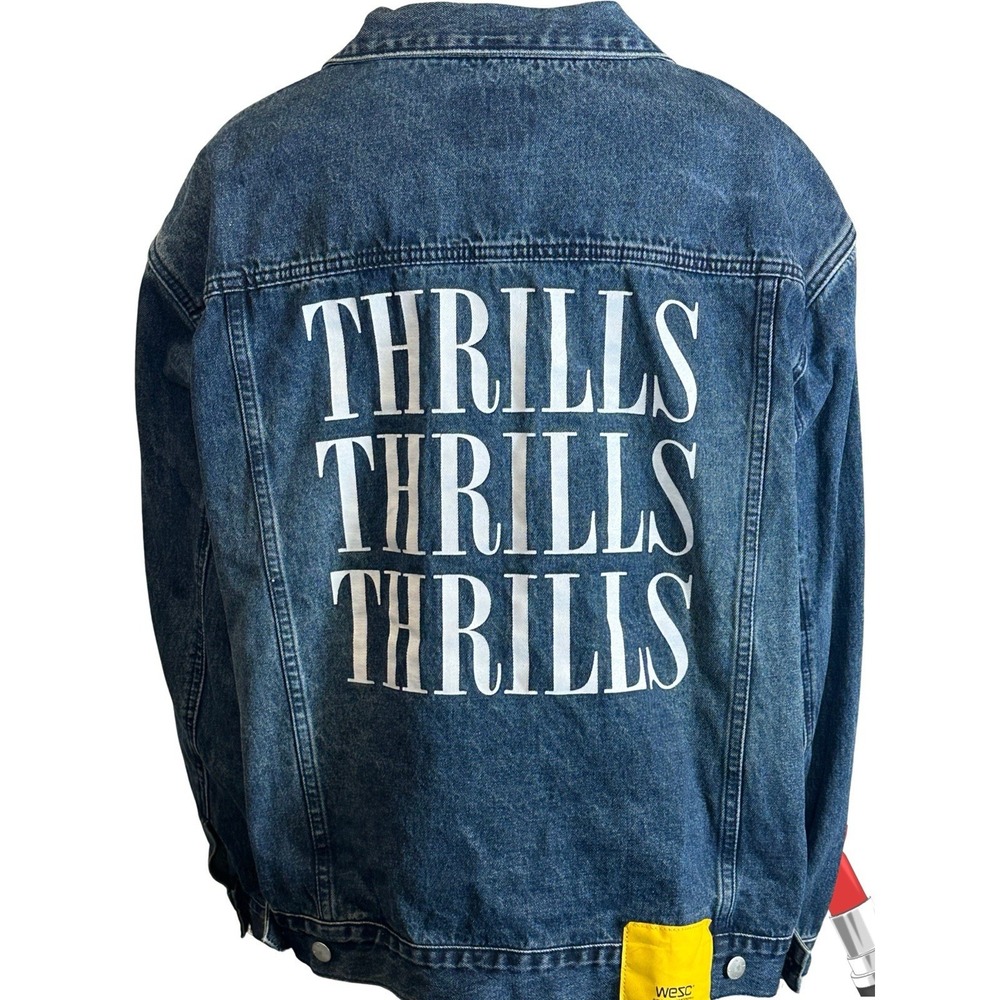 Wesc Denim Trucker Jacket Unisex Mens XL Womens XXL Blue Jean THRILLS Graphic
